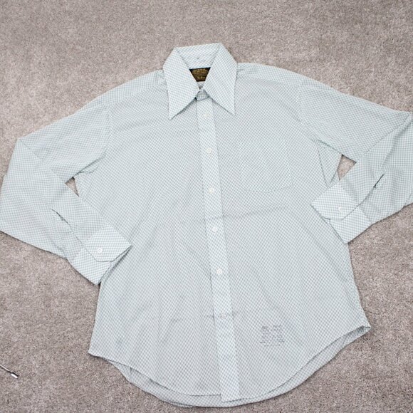 VTG Sears Perma-Prest Dress Shirt Mens 16 1/2, 35 Green/White Trim Regular Knit - Picture 2 of 13